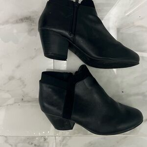 Women’s Black Leather Ankle Booties with Low Block Heel